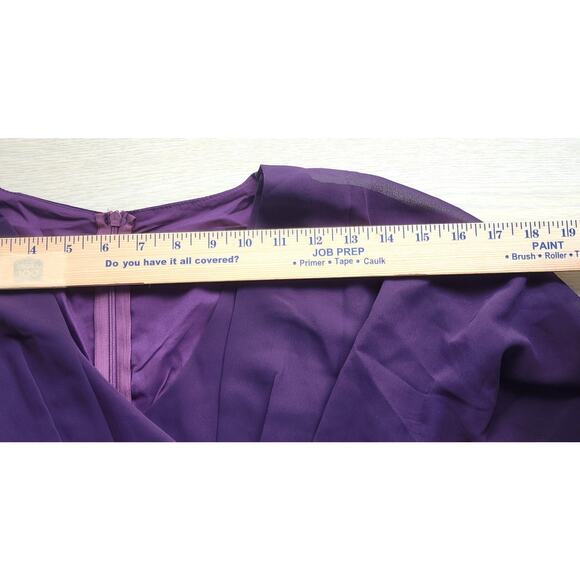 DRESS-Plum Purple-Lined-Flared Sleeves-V-Neck-Midi Length-Size XXL - Picture 6 of 8